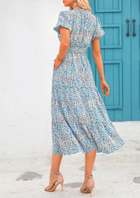 Casual V-neck short sleeved Bohemian Maxi dress