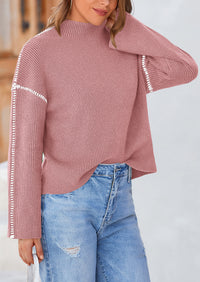 Chunky Knit  Casual Long Sleeve Mock Neck Oversized Loose Sweaters