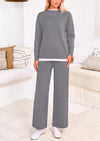 PRETTYGARDEN Two Piece Matching Sweater Lounge Sets Knit Long Sleeve Pullover Tops Wide Leg Pants