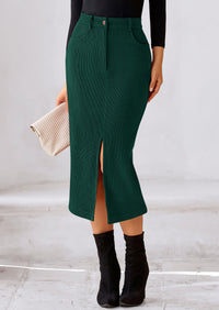 Casual Work High Waisted Long Slit Corduroy Midi Pencil Skirts