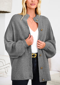 PRETTYGARDEN Women's Winter Button Down Cardigan Sweaters Mock Neck Lantern Long Sleeve Chunky Knit Jacket Trendy Outerwear