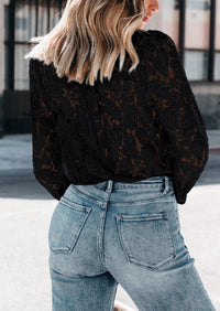 Lace Casual Long Sleeve Button Up Blouses