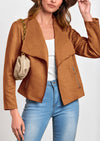 PRETTYGARDEN Women's Faux Suede Jackets Fashion Fall Clothes Long Sleeve Open Front Cropped Coat Outwear