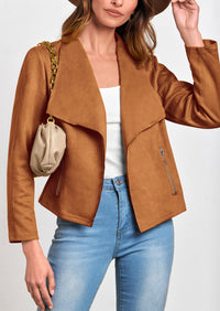 PRETTYGARDEN Women's Faux Suede Jackets Fashion Fall Clothes Long Sleeve Open Front Cropped Coat Outwear