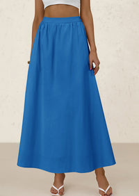 Ruffle High Waisted Casual Long Flowy Maxi Skirts with Pockets