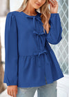 PRETTYGARDEN Women's Spring Fall Babydoll Peplum Blouse Shirt Puff Long Sleeve Bow Tie Front Trendy Cute Y2K Going Out Tops
