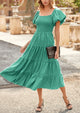 Casual Short Sleeved Square Neck Layered Pleated Dress