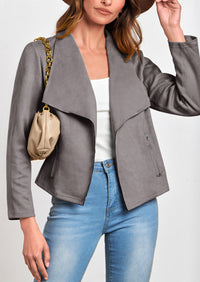 PRETTYGARDEN Women's Faux Suede Jackets Fashion Fall Clothes Long Sleeve Open Front Cropped Coat Outwear