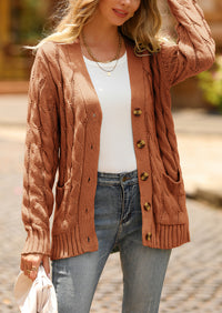 Knitted Solid Color Button Down Chunky Outwear Cardigan