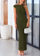 Sleeveless One Shoulder Bodycon Ruched Slit Mesh Maxi Dresses