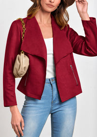PRETTYGARDEN Women's Faux Suede Jackets Fashion Fall Clothes Long Sleeve Open Front Cropped Coat Outwear