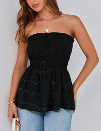 Boho Strapless Off Shoulder Eyelet Smocked Peplum Going Out Tube Tops
