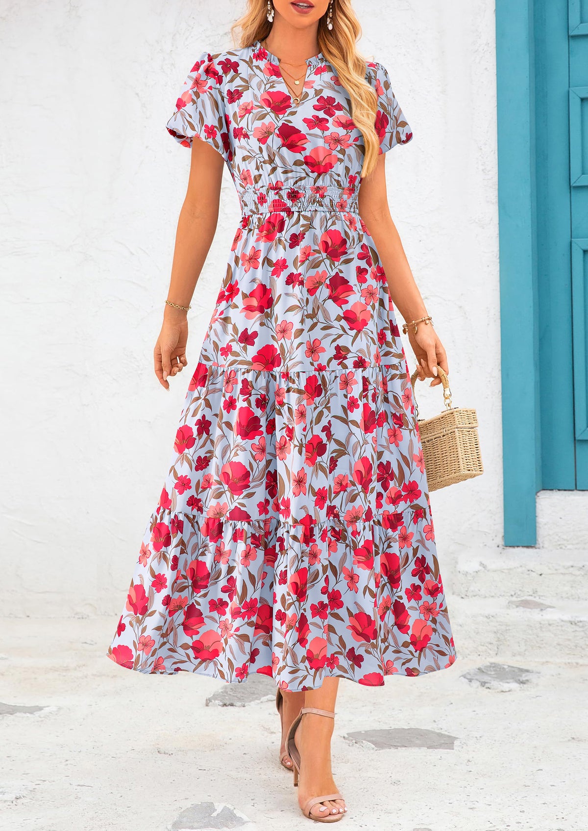 Casual V-neck short sleeved Bohemian Maxi dress