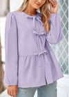 PRETTYGARDEN Women's Spring Fall Babydoll Peplum Blouse Shirt Puff Long Sleeve Bow Tie Front Trendy Cute Y2K Going Out Tops