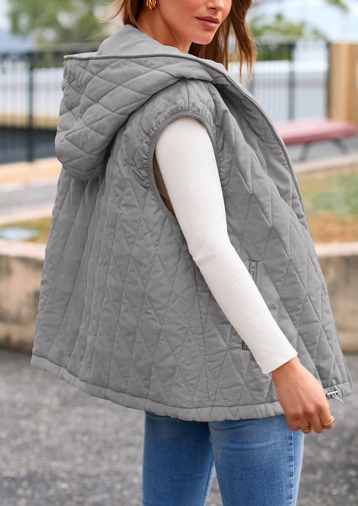 Casual Sleeveless Hooded Zipper Jacket Jacket