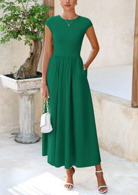 Casual Cap Sleeve Patchwork A Line Flowy Elegant Homecoming Maxi Dress