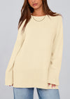 PRETTYGARDEN Women's Knit Fall Sweaters Long Sleeve Pullover Crewneck Split Hem Oversized Tunic Sweater Tops Winter Clothing