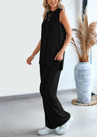 Casual Loose Tank Top Wide Leg Pants 2 Piece Lounge Set