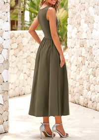 Casual Sleeveless Striped Ribbed Knit Long Dresses Beach Vacation Sundress