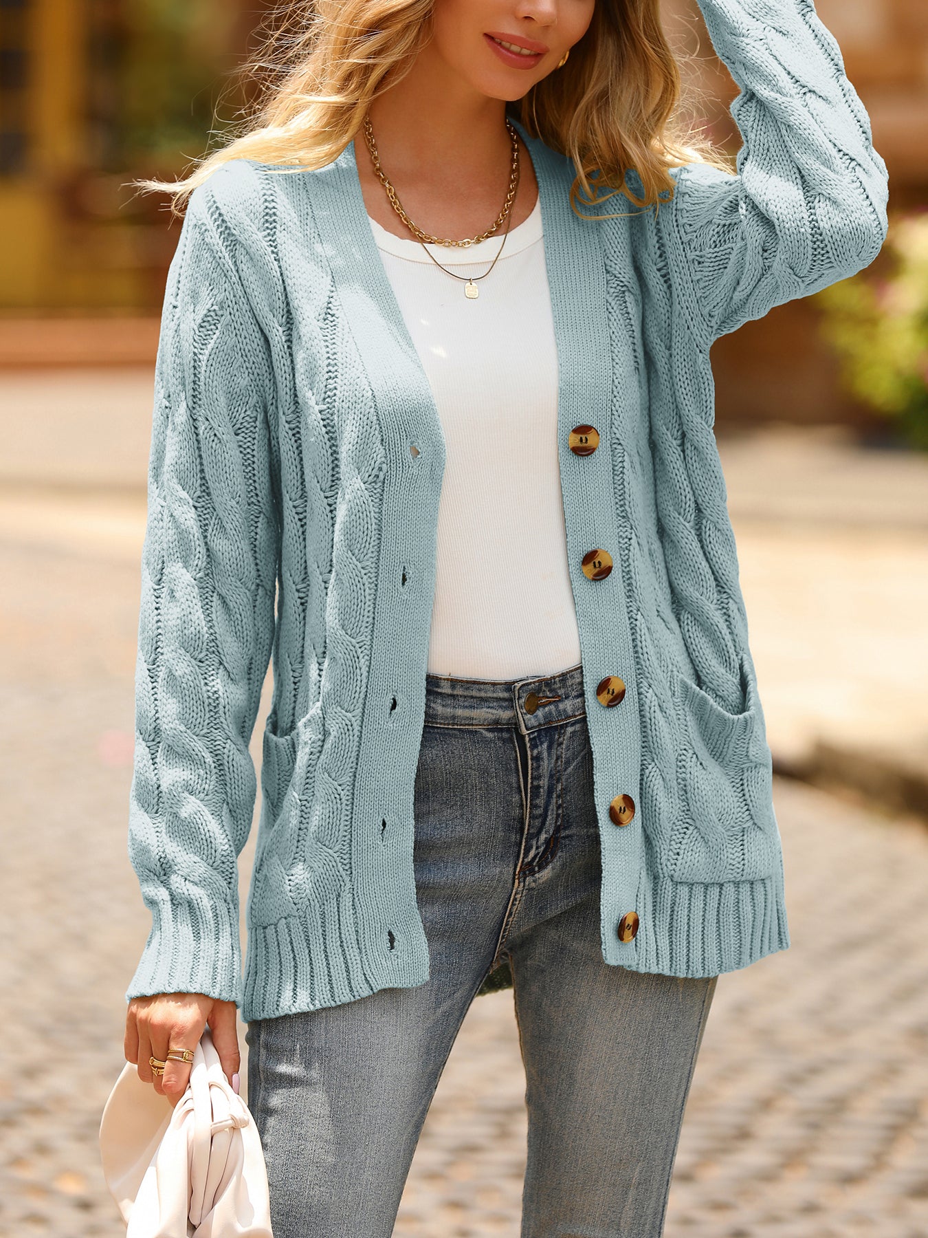 Knitted Solid Color Button Down Chunky Outwear Cardigan