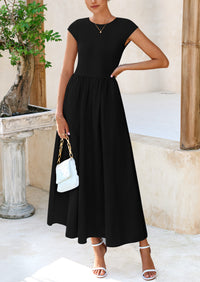 Casual Cap Sleeve Patchwork A Line Flowy Elegant Homecoming Maxi Dress