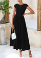 Casual Cap Sleeve Patchwork A Line Flowy Elegant Homecoming Maxi Dress