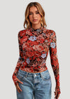 PRETTYGARDEN Womens Fall Mesh Floral Blouses Long Sleeve Going Out Tops Slim Fitted Shirts Date Night Outfits