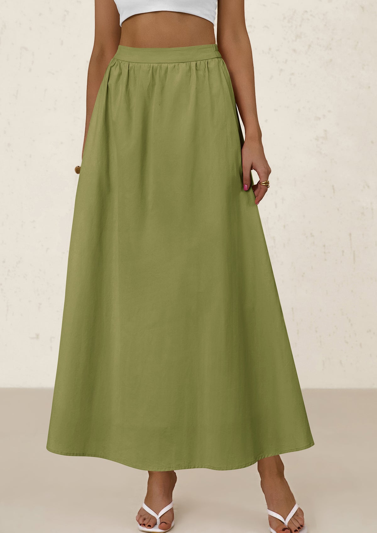 Ruffle High Waisted Casual Long Flowy Maxi Skirts with Pockets