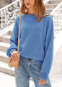 Casual Crew Neck Long Sleeve Pullover Ribbed Knit Loose Fit Sweaters