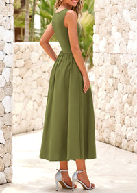 Casual Sleeveless Striped Ribbed Knit Long Dresses Beach Vacation Sundress