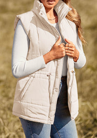 Casual Button Zipper Vest, Drawstring Sleeveless Jacket