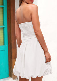 Tube Top Casual Smocked A Line Sundress Trendy Strapless Bubble Short Mini Dresses