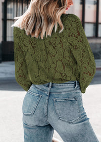 Lace Casual Long Sleeve Button Up Blouses