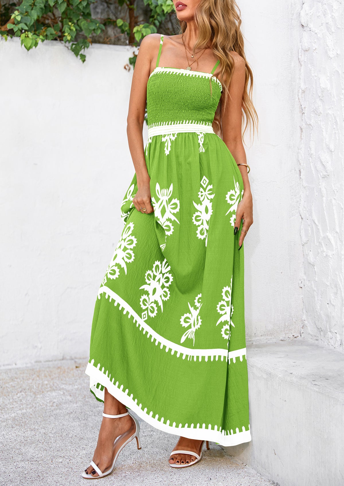 Floral Sundress Spaghetti Strap Flowy Beach Vacation Boho Maxi Dresses