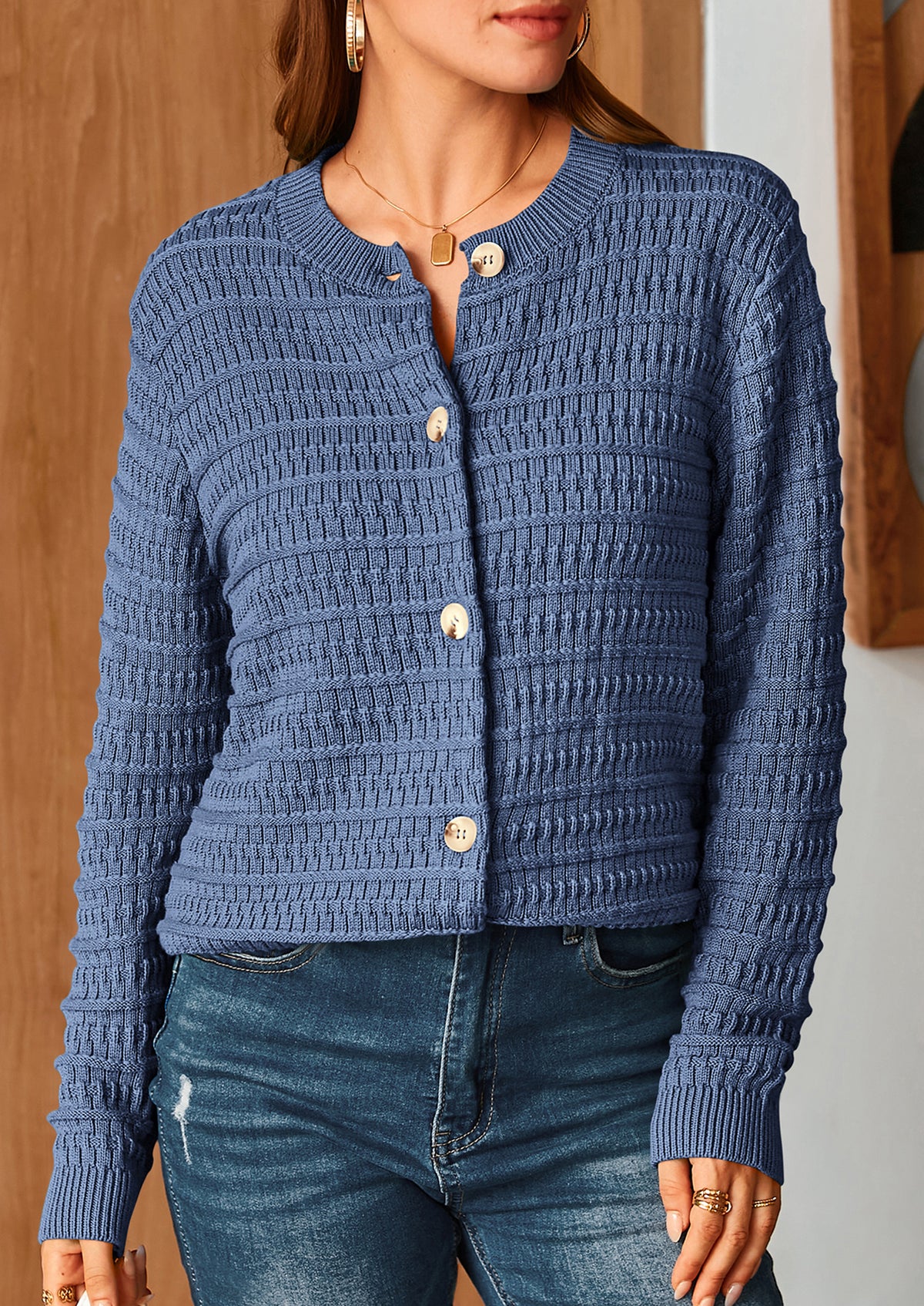 Knit Cardigan Long Sleeve Open Front Button Down Jacket