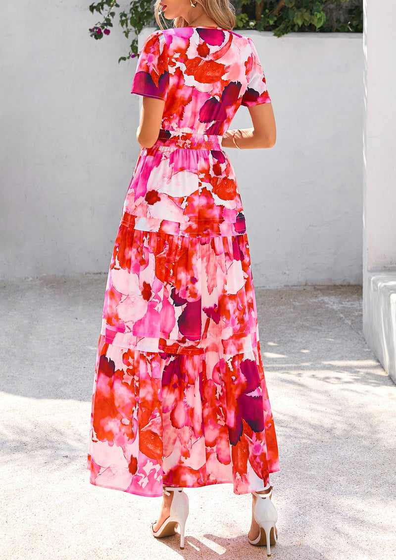 PRETTYGARDEN Boho V Neck Beach Vacation Maxi Dresses