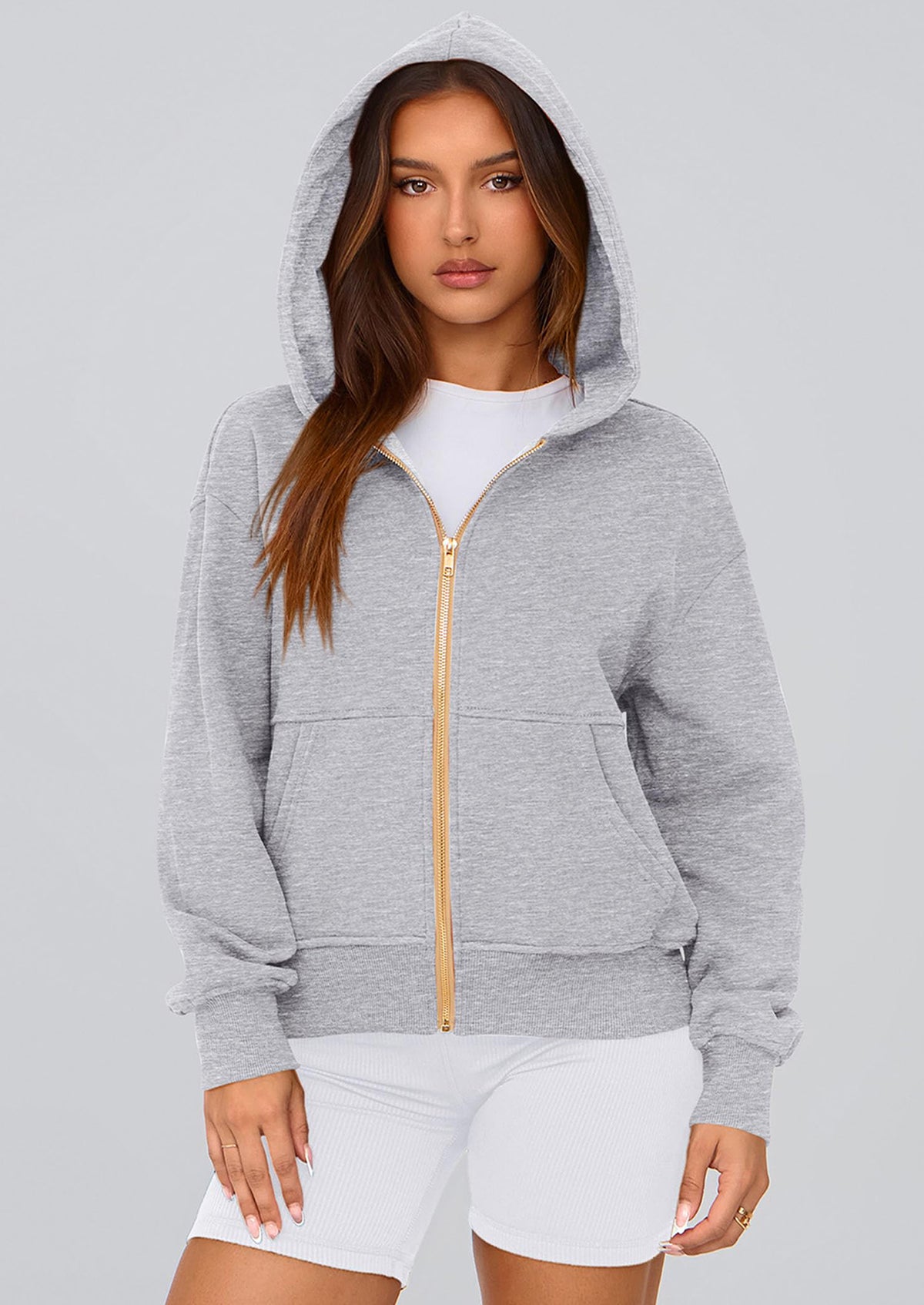 Y2K Zip Up Hoodie Long Sleeve Loose Fit Pockets Casual Sweatshirt