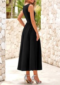 Casual Sleeveless Striped Ribbed Knit Long Dresses Beach Vacation Sundress