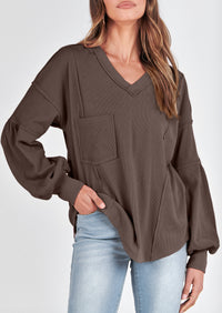 Long Sleeved Casual V-Neck Loose Knit Pullover