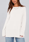 PRETTYGARDEN Women's Knit Fall Sweaters Long Sleeve Pullover Crewneck Split Hem Oversized Tunic Sweater Tops Winter Clothing