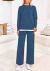 PRETTYGARDEN Two Piece Matching Sweater Lounge Sets Knit Long Sleeve Pullover Tops Wide Leg Pants