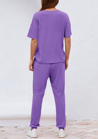 Two Piece Outfit Short Sleeve  Pullover Tops Tracksuits