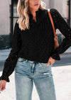Puff Long Sleeve Button V Neck Hollow Out Lace Embroidered Casual Pullover Blouses