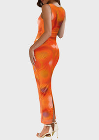 Floral Bodycon Sleeveless Mesh Maxi Long Dresses