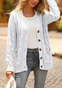 Knitted Solid Color Button Down Chunky Outwear Cardigan