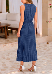 Casual V Neck Swiss Dot Ruffle Sleeveless A Line Beach Sun Dresses