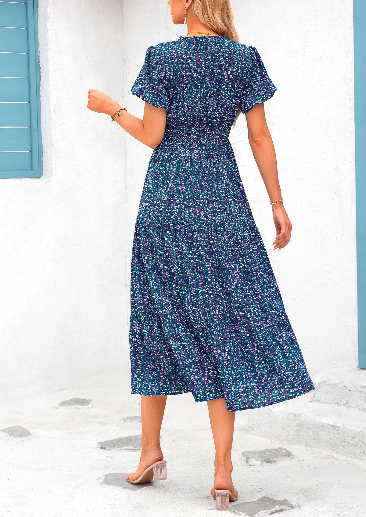 Casual V-neck short sleeved Bohemian Maxi dress