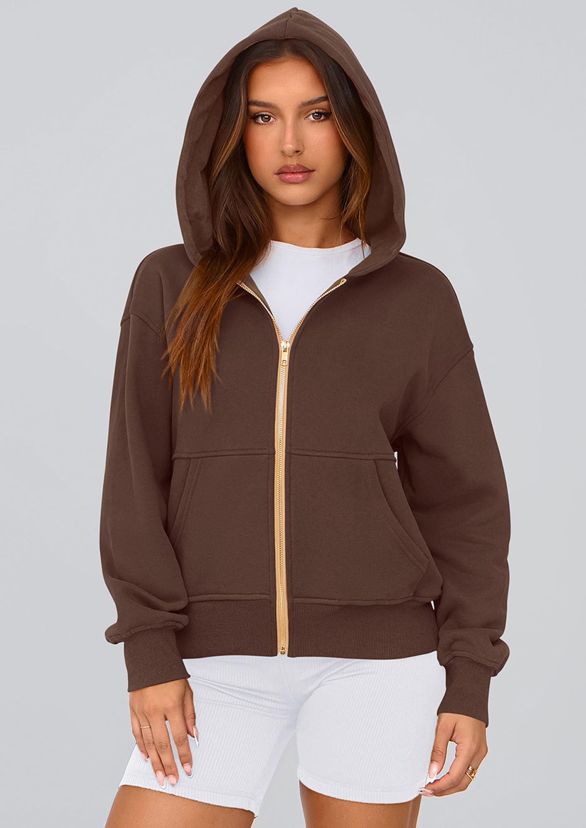Y2K Zip Up Hoodie Long Sleeve Loose Fit Pockets Casual Sweatshirt