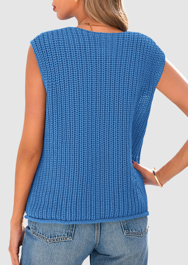 PRETTYGARDEN Women's Summer Sweaters Vest Sleeveless Button Down Cropped Pockets Chunky Knit Cardigan Trendy Tank Tops