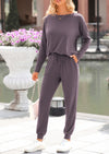 PRETTYGARDEN Lounge Outfit Long Sleeve Crewneck Pullover Tops High Waisted Pants Set Tracksuit